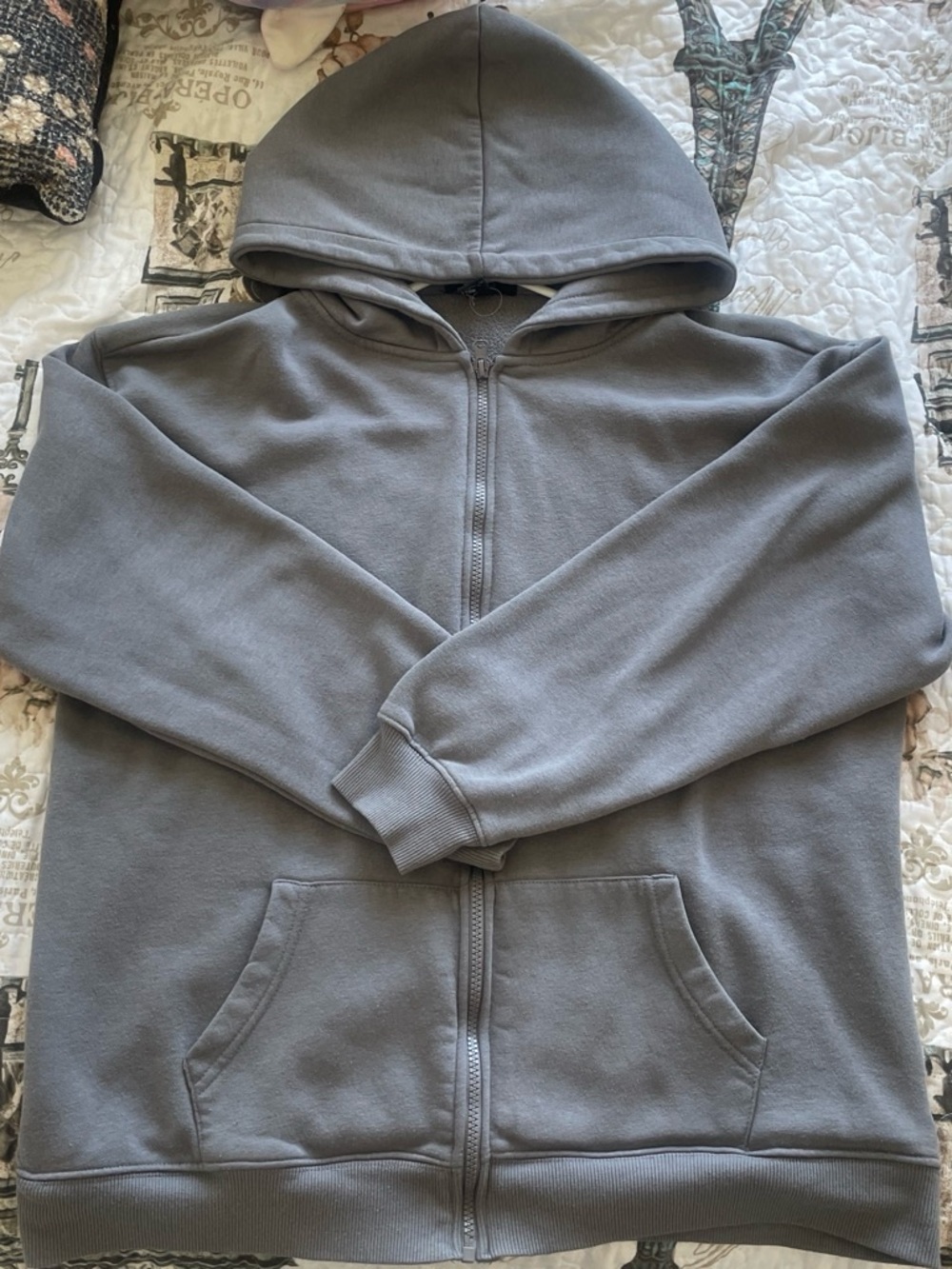 Gray Full-Zip Hoodie with Hood